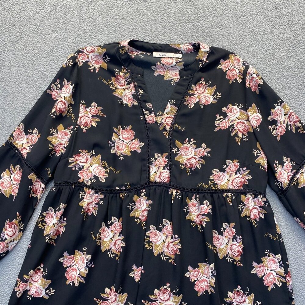 MI AMI Womens Babydoll Top Size M Blouse,Black Floral,V Neck,Preppy,Casual - Picture 9 of 9